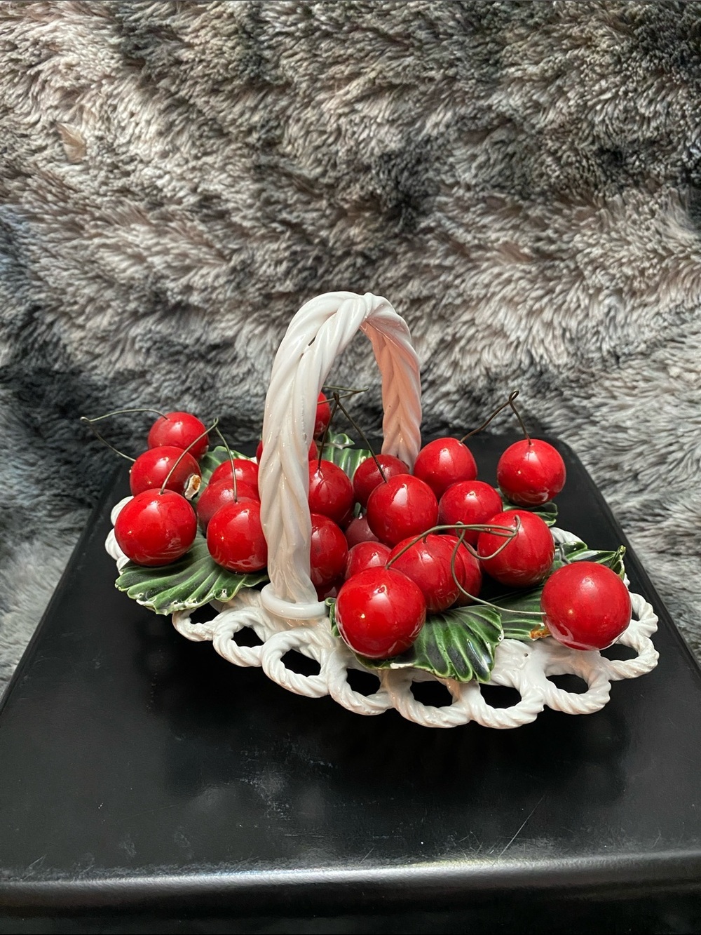 MCM vintage Italian ceramic trompe l'oeil cherry basket